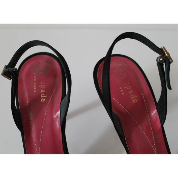 Kate Spade Bow Embellished Crystal Satin Slingback Pumps Black Size 8 - Picture 7 of 9